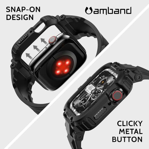 Image of amBand Bands Compatible with Apple Watch 9 /8 /7 /SE (3 /2 /1) /6 /5 /4 /3 41mm /40mm /38mm Case Men, M1 Sport Series Rugged Case TPU Strap Military Protective Cover Bumper for iWatch 41 /40 mm 38mm Men Black