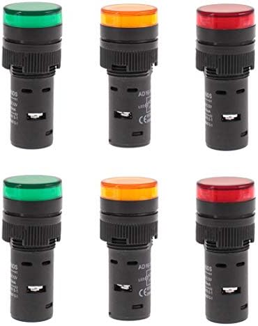 Shopcorp 20mA 16mm Energy Saving, Industrial LED Indicator Lights  2 Green, 2 Yellow and 2 Red Bulbs for Industrial Equipment and Mount Panels in Operating Rooms and Distribution Boxes, 110/120V