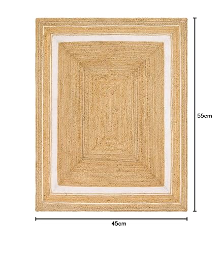 Image of Handmade Natural Jute Cotton Natural Fibers Floor /Door Mat Rugs Furnish Decor Striped Rectangular Design Carpet for Bedroom Living Room (JUTE009, 5x7-Rug /Carpet)