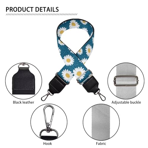 Image of TODIYADDU White Daisies Crossbody Strap with Metal Buckle Strap for Purse Wide Purse Straps Replacement Crossbody Long Crossbody Strap Bag Strap Crossbody Guitar Bags