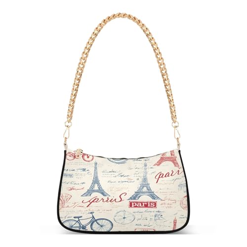 Shoulder Bags for Women Eiffel Tower Pattern Hobo Tote Handbag Small Clutch Purse with Zipper Closure