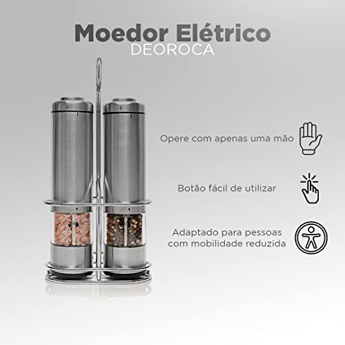Moedor de Sal e Pimenta Elétrico - Moedor pimenta e sal operado por bateria com Suporte, iluminação