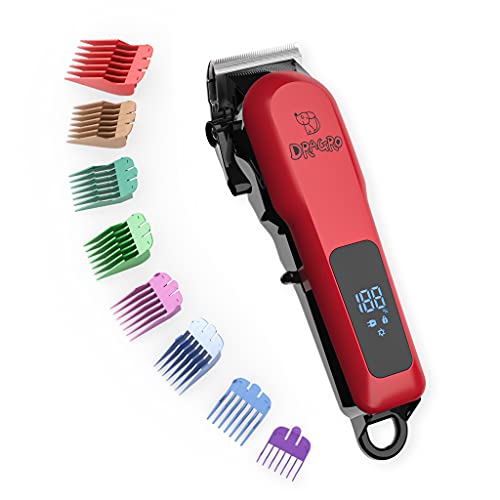 Dog Grooming Clippers Electric Cordless Pet Hair Trimmer Rechargeable Dogs Shaver Clippers Professional Heavy Duty Dog Grooming Kit- Low Noise for Dogs Cats Pets, LED Display (Red)