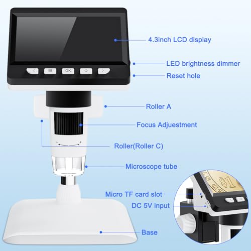 Image of 4.3 inch Digital Microscope for Adults, SKYEAR Coin Microscope 1000X Magnification with 8 Ajustable LED Fill Lights, USB Microscope for Windows /MacOS, Coin Collection Supplies-White