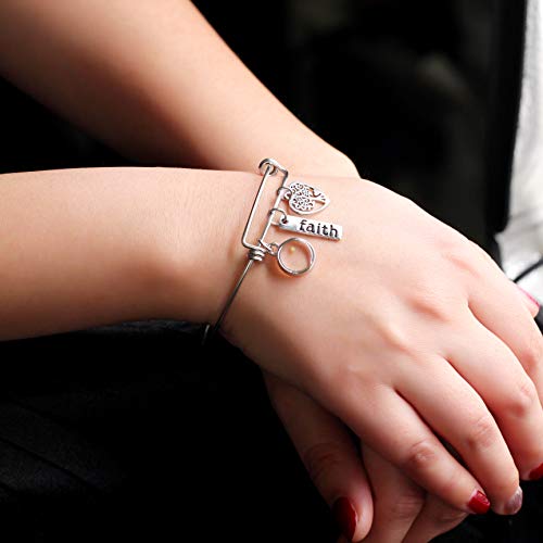 Image of Uloveido Stainless Steel Tree of Life Bangle Mustard Seed Pendant Faith Cuff Bracelet Gifts for Women Teen-Girls Y639