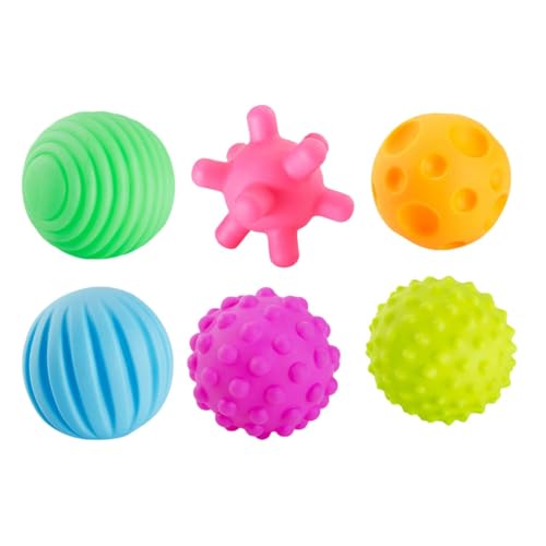 Baby Sensory Balls, Textured Multi Ball Set - Set med 6 texturerade sensoriska babyleksaker | Ljusa färger Badleksaker Bollar Pedagogiska inlärningsleksaker med ljud för sensorisk utforskning
