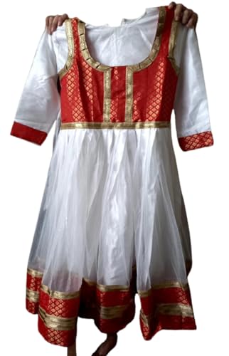 Image of Kathak Dress Costume 6 Meter Flare with Brocade Border Indian Classical Dance Costume