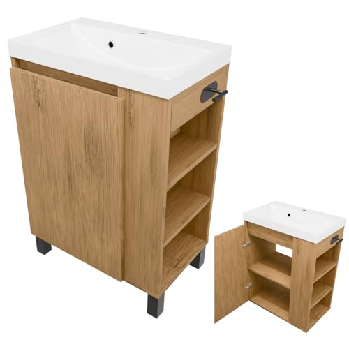 paplinskimoebel - Vasque avec Meuble sous Lavabo SEVA, 57 cm de Largeur, Meuble Lavabo sur Pied ou Suspendu, Ensemble de Meubles de Salle de Bain, avec Porte-Papier...