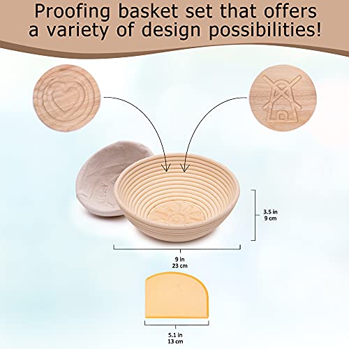 9 In Bread Proofing Basket Set - Make Sourdough Bread With Our Banneton Basket And Removable Design Inserts Dough Scraper & Cloth Liner Gift For Bakers By Artizanka (Basket+Patterns) #TOP5