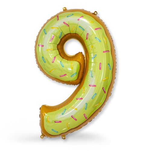 FUNXGO Globo Gigante Número 9 Donut para Decoración - Decoración para Cumpleaños, Aniversarios, Celebraciones - Decoracion 9 Cumpleaños años - Globo 9 Donut