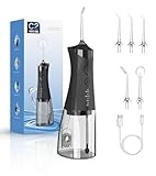 Water Dental Flosser Cordless for Teeth, 350ML Water Dental Flosser Teeth Pick 4 Modes Portable Oral Irrigator with 4 Jet Tips Rechargeable Flossers Oral Irrigator IPX7 Waterproof for Home Travel