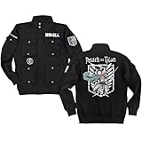 Ripple Junction Attack on Titan Men's Military Cargo Full Zip Jacket Levi Scout Regiment Embroidery Patches Black Medium