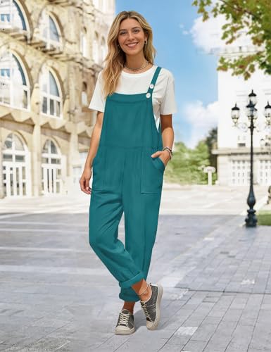 Image of YESNO Women's Overalls Cotton Boho Casual Floral Bib Jumpsuit Baggy Adjustable Strap Romper with Pockets PVV