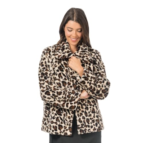 Chaks - Chaqueta con aspecto de piel para adultos, chaqueta corta de felpa con estampado de leopardo, para carnaval, festival, moda de fiesta