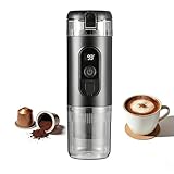 NIZAPT Portable Electric Espresso Machine Travel Coffee Maker 20 bar Mini Espresso Self-Heating Car Coffee Maker Compatible with Ground Coffee & NS Capsule for Camping RV Hiking Offic, Black