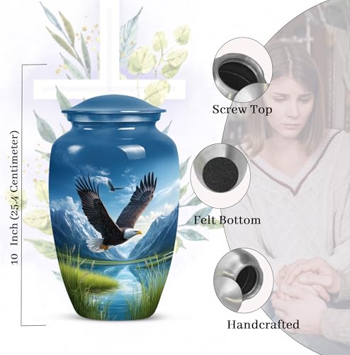 Image of Eagle Decorative Urn for Adult Ashes, Large Mountain Urns for Men, Memorial Blue Urns for Mother Burial, Cloud Cremation Urn for Human Ashes Male & Female Funeral, 10 Inch