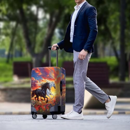 Image of Mumeson White Horse Brown Horse Luggage Covers Washable Elastic Stretchy Suitcase Protector Zipper Closure Baggage Cover Fit 18-32 inch Luggages