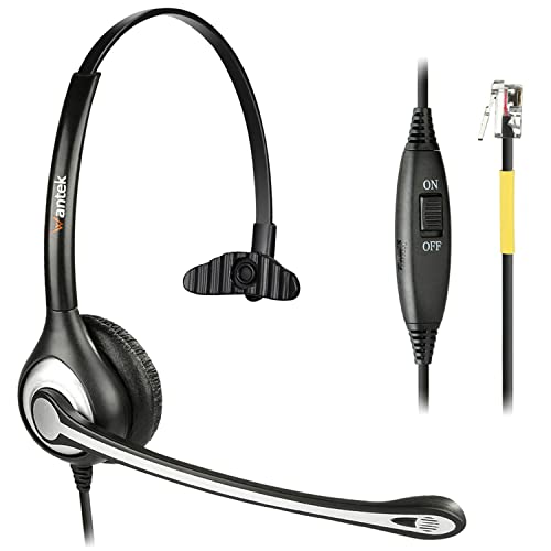 Wantek Auriculares de teléfono con micrófono con cancelación de Ruido, Mono RJ9 Auriculares de Oficina compatibles con Yealink T21P T23G T41S T46S T48S Avaya 1608 9608 9611G Grandstream GXP1620 2160