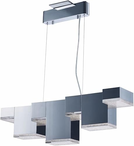 ET2 E24466-160PC Pizzazz LED Geométrico Rectangular Cubo Cristalino Acrílico Lineal Lámpara de techo colgante, 7 luces 50.4 vatios totales, 9