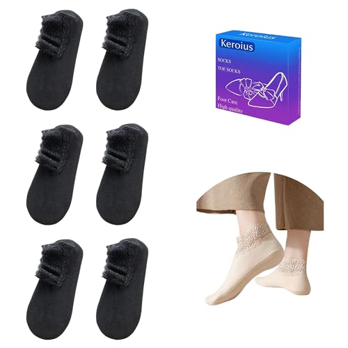 3Pairs Ruffle Lace Socks for Women Casual Ankle Knit Cotton Frilly Sock Breathable Knit Non-Slip Low Cut Crew Socks