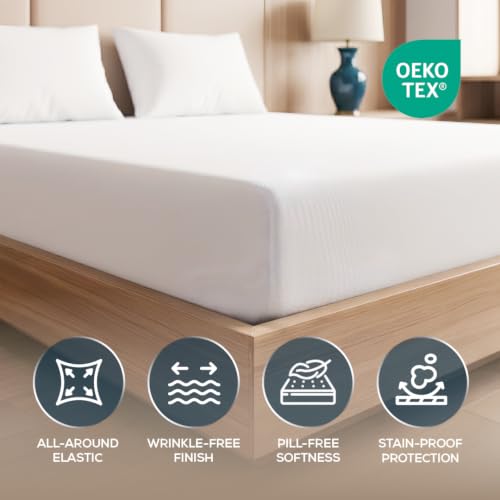 Image of 20-Pack Hotel Quality Queen Fitted Sheet for Resorts,White, Brushed Microfiber Bottom Sheets Only, Deep Pocket, Soft, Wrinkle, Shrink & Fade Resistant
