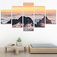 SIGNWIN 5 Panel Canvas Wall Art Coastal Orange Photography Relax/Calm Romantics Sunset Warm for Home Decorations Ready to Hang - 60