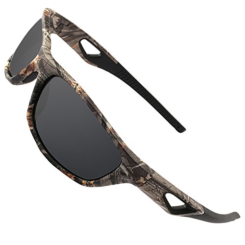 MOTELAN Polarized Outdoor Sports Sunglasses Tr90 Camo Frame for Men Women Driving Fishing Hunting Reduce Glare (Black Grey)