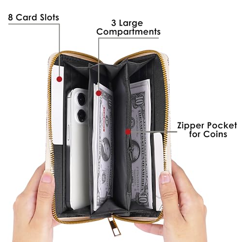 Triangle Print Wallet, Zippered PU Leather Credit Card and Cash Holder, Cellphone Purse, Brown and Coffee Plaid2