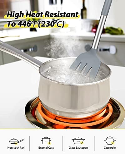 2 Pcs Silicone Spatulas Turners, Solid and Slotted Spatula Set, Non-Stick BPA Free High Heat Resistant Handy Kitchen Utensils for Cooking, Grill, Flipping Eggs, Fish, PancakeGrey