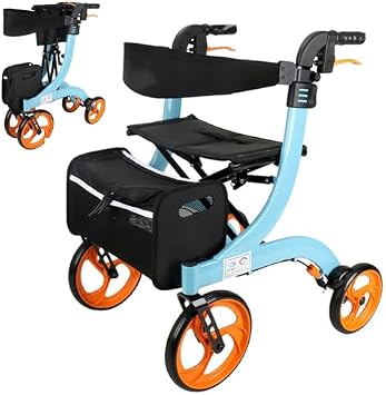 Lightweight Folding Electric Wheelchair with Dual Brakes, Motorized Power Rollator Walker for Elderly and Disabled Mobility Assistance