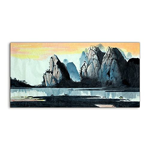 Tableau sur verre 120x60cm China mountain river pour décoration murale de salon