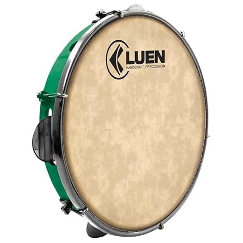 Pandeiro Luen 10 Polegadas Pele Animal Platinela Inox ABS Aro Confortável e 6 Afinações Colors | Verde.