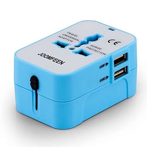 Travel Adapter, Joomfeen Worldwide All In One Universal Power Wall Charger Ac Power Plug Adapter With Dual Usb Charging Ports For Usa Eu Uk Aus Cell Phone Laptop (Blue/White) #TOP1