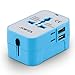 Travel Adapter, JOOMFEEN Worldwide All in One Universal Power Wall Charger AC Power Plug Adapter with Dual USB Charging Ports for USA EU UK AUS Cell Phone Laptop (Blue/White)