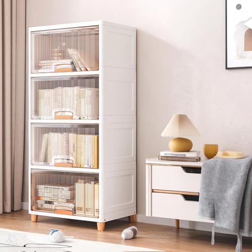 Image of TEKCOOL 4 Tier Foldable Plastic Rack for Storage /Kitchen Cupboard /Versatile and Sturdy Wardrobe for Clothes /Multipurpose Storage Organizer /Closet for Bedroom /Living Room /Laundry Room (Transparent);-