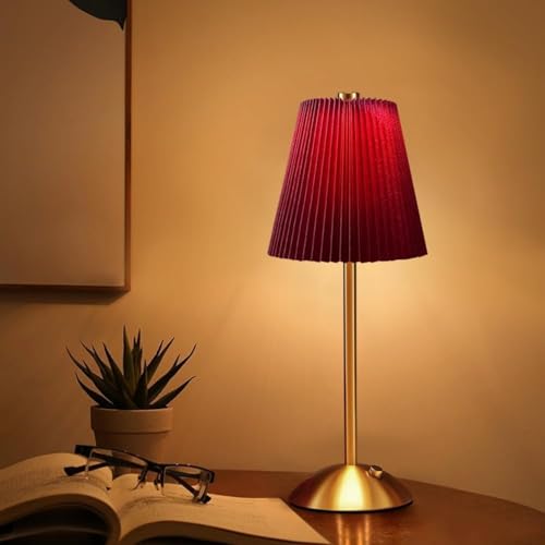 Image of NYRWANA Table Lamp | 2000mAh Battery | Home Decor, Lamps for Bedroom, Lamp for Living Room, Stepless Dimming, 3 Colour Touch Control, USB-c Charging (Metal - Red)