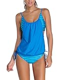Sidefeel Women Plus Size Stripes Lined Two Piece Swimwear Set Medium Blue