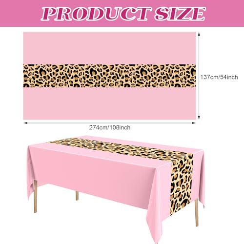 Image of Buryeah Leopard Print Tablecloth 54 x 108'' Leopard Plastic Table Cover Disposable Safari Animal Cheetah Print Party Decorations for Baby Shower Wedding Birthday Party Favors (Pink,3 Pcs)