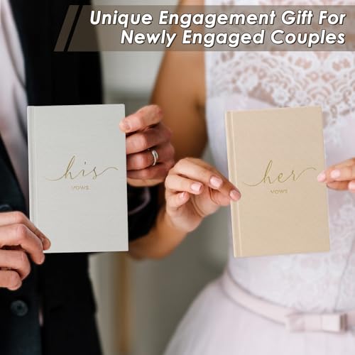 Image of Wedding Vow Books With Gold Foil Lettering, Hard Cover His and Hers Vow Books, Canvas Linen Foil Embossed Wedding Ceremony Vow Books - A Beautiful Addition For The Wedding Day, 56 Pages, 5.9 inch X 3.9 inch