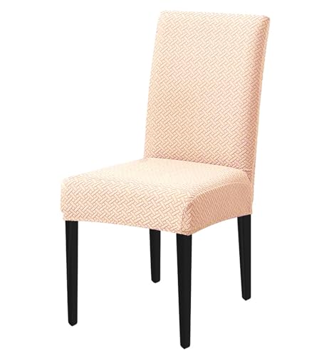 Image of House of Quirk Elastic Jacquard Chair Cover Stretch Removable Washable Short Dining Chair Cover Protector Seat Slipcover (Pack of 1, Cream)