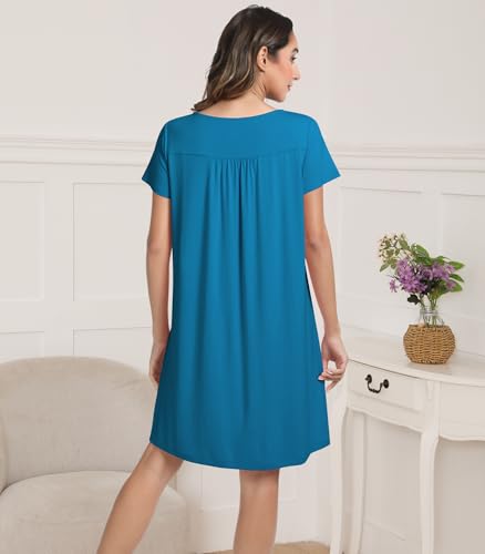 Image of NACHILA Bamboo Viscose Nightgown for Women Short Sleeve Crew Neck Sleepwear