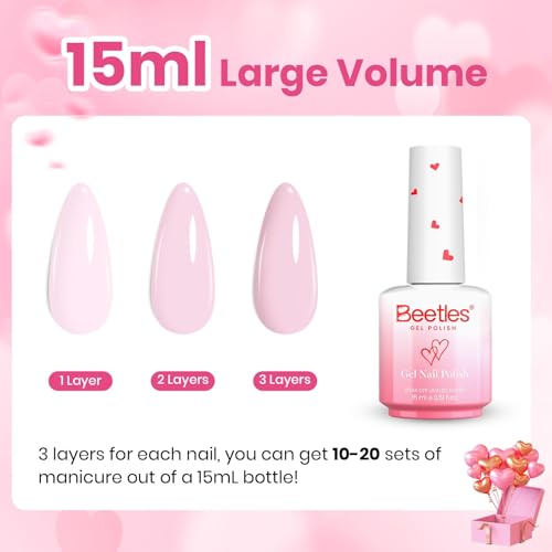 Image of Beetles Barely Pink Gel Polish - 15ml /0.51 Fl Oz Large Capacity, Light Pink Gel Nail Polish for Summer Nails, Pastel Nail Art Salon Long Lasting Soak Off UV LED Nails Lamp