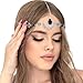 Boho Head Chain Crescent Moon Forehead Chain Vintage Headbands Chain Crystal Headpieces for Women (Silver-B, one size)