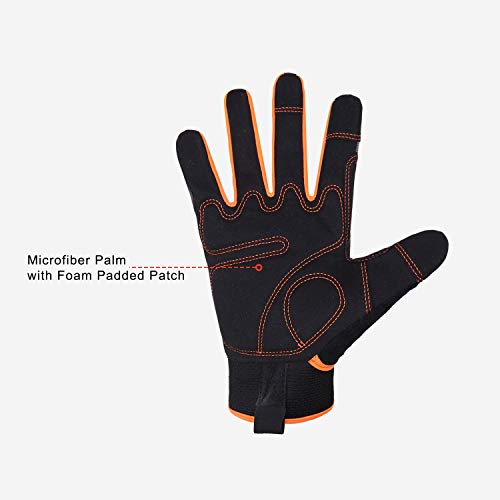 HLDD HANDLANDY Leichte Arbeitshandschuhe, Herren & Damen Multifunktionale Arbeitshandschuhe mit umfangreichem Handflächenschutz Gartenarbeit Bauarbeitshandschuhe Touchscreen (orange/grau, M)