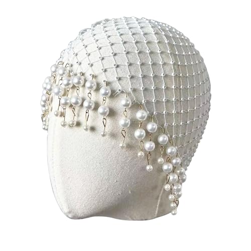 saqulopr Gorro para el pelo de boda, joyería de perlas y borla (blanco)