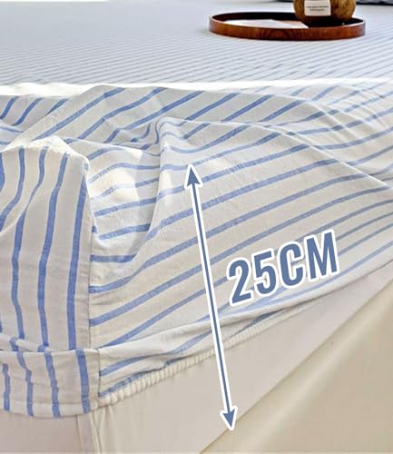 Drap-housse bleu rayé 90x200 polyester résistant décoloration - 7