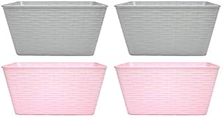 YöL Medium Storage Baskets Rattan Style Boxes Pink Grey Cupboard Bathroom Plastic 4 Pack