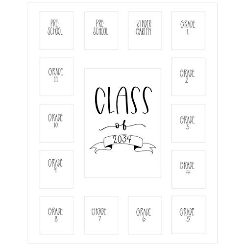 Image of Rustic Red Door Co. Class of 2034 Photo Mat (11 inch x 14 inch) Photo Collage Picture Frames Mat for School Pictures - No Frame White Photo Mat from Pre - K to Graduation (15 Photos)