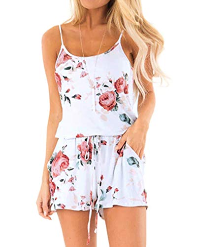 Style Dome Combinaison Femme Sexy Chic Fleuri Boheme Combinaison Femme Grande Taille Combinaison Femme Chic pour Soirée B16101-Blanc M Cover