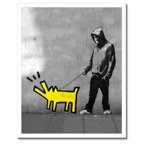 Chien jaune de Banksy cadre pour habiller un mur vide deco chambre 40x50 cm